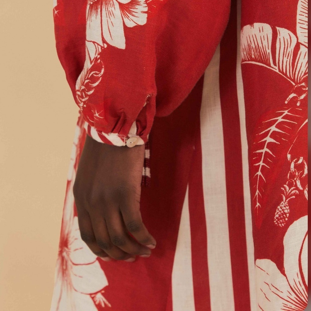 Farm Rio Red Floral Chains Stripes Midi Dress - Picture 9 of 11